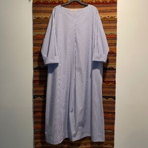 Ichi Antiquités Typewriter Stripe Dress - White x Blue